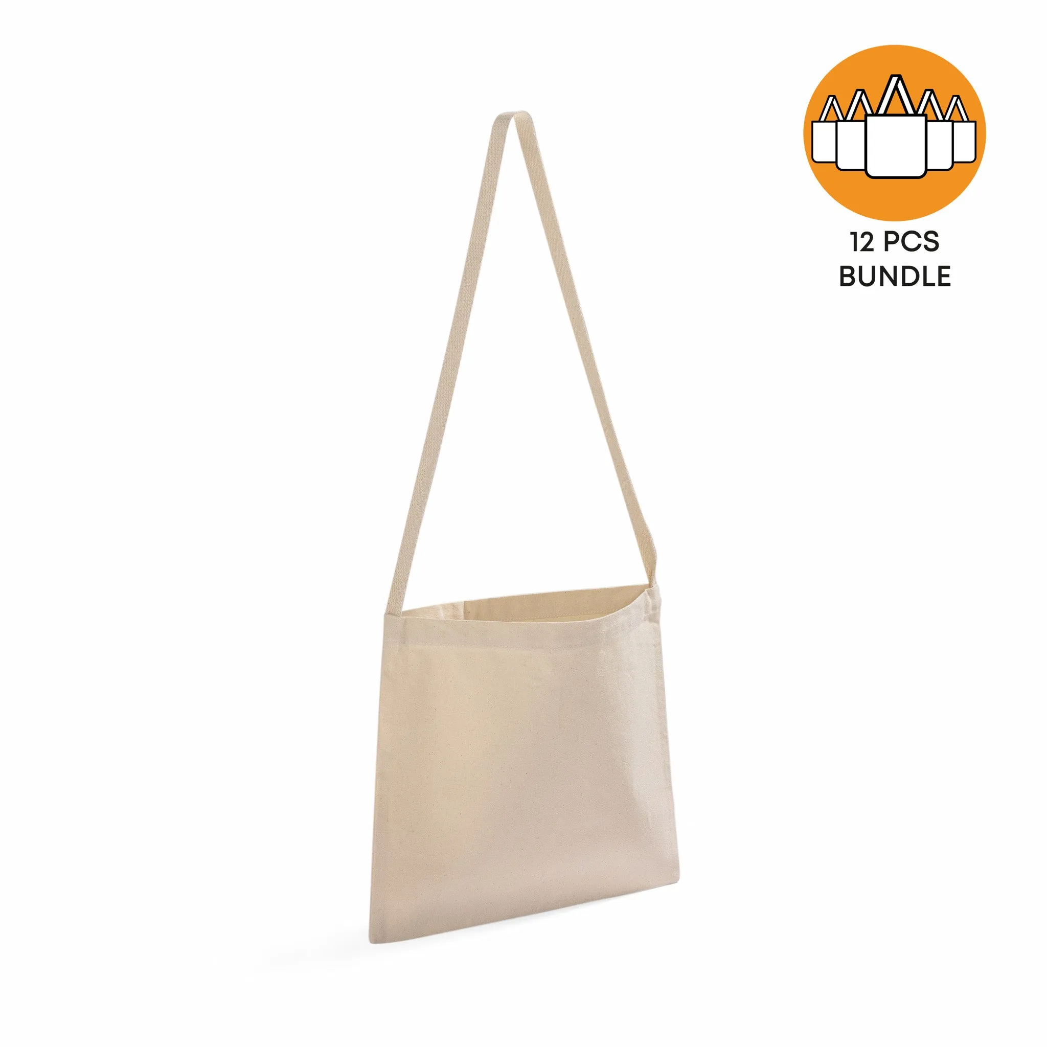 12 ct Small Messenger Canvas Tote Bag with Long Straps - By Dozen