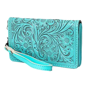 American Darling® Ladies Floral Embossed Turquoise Wristlet ADBG1140D