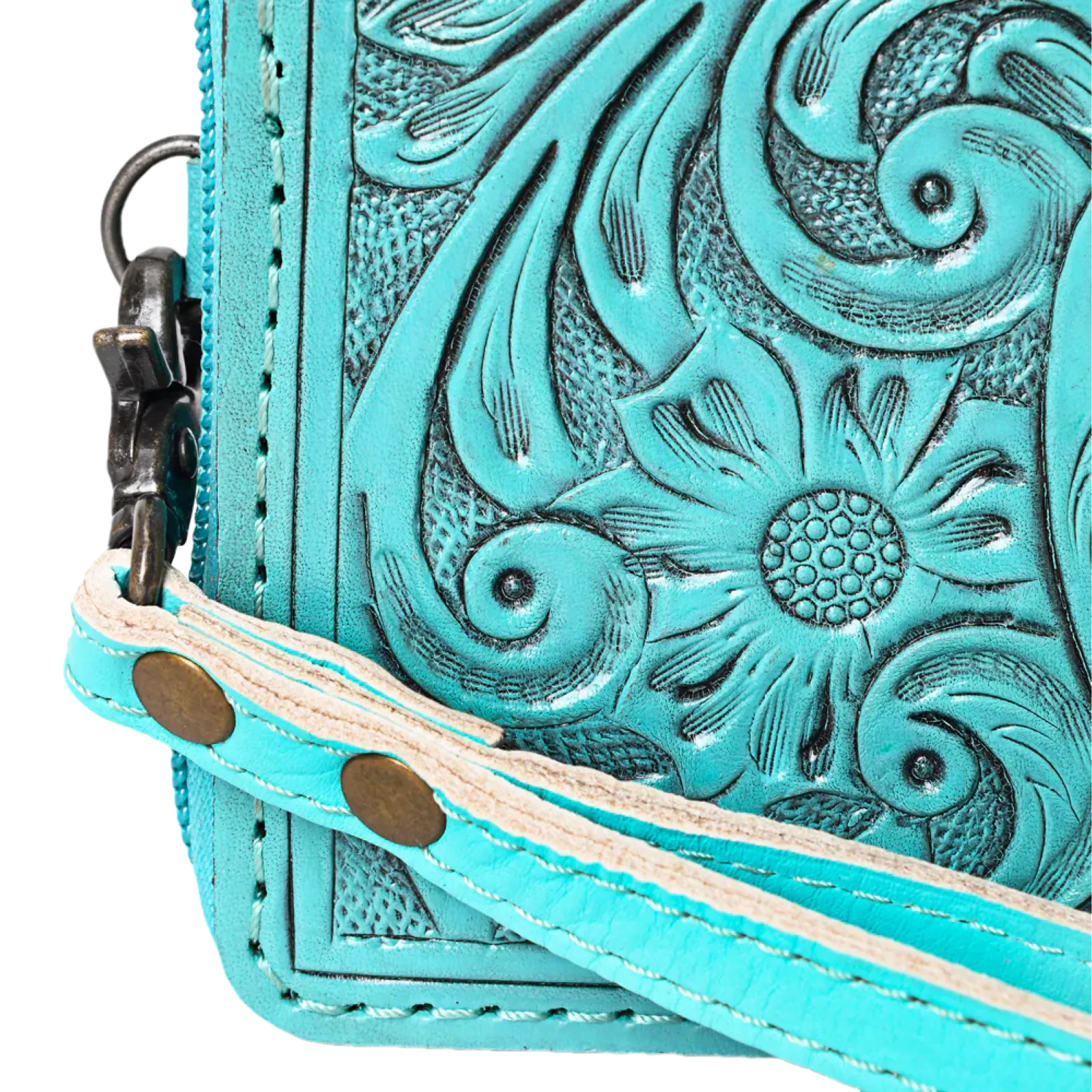 American Darling® Ladies Floral Embossed Turquoise Wristlet ADBG1140D