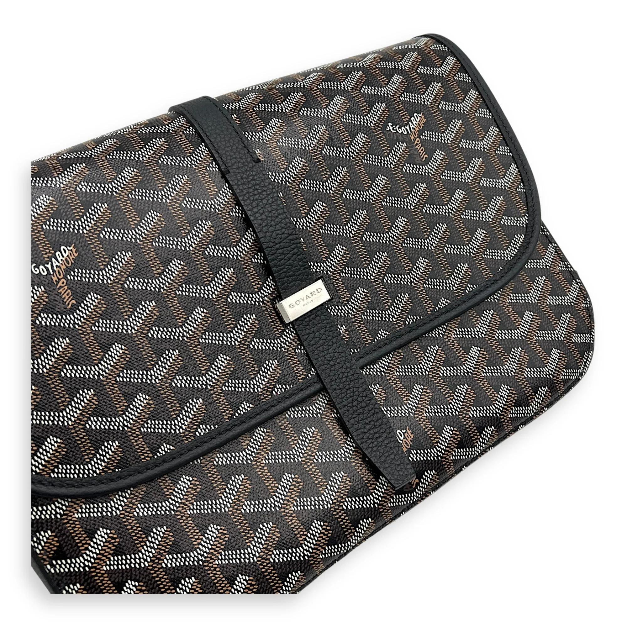 Belvedere Messenger MM Black in Coated Canvas, Silver hardware