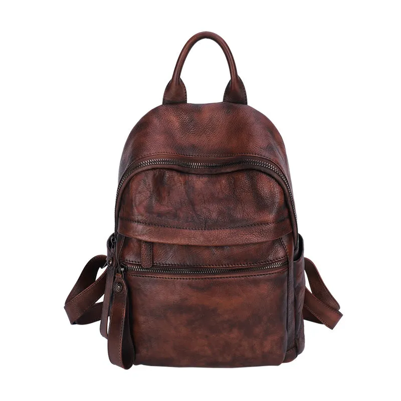 Best Vintage Coffee Leather Rucksack Womens Vintage School Backpacks Leather Backpack Purse