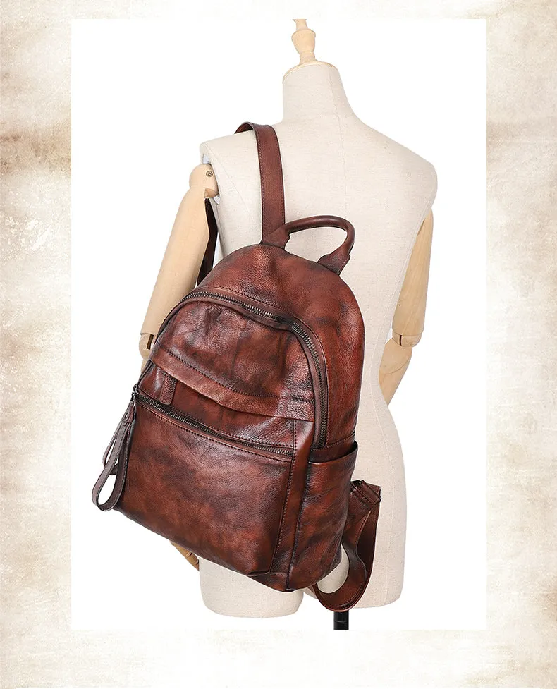 Best Vintage Coffee Leather Rucksack Womens Vintage School Backpacks Leather Backpack Purse