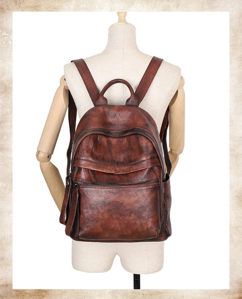 Best Vintage Coffee Leather Rucksack Womens Vintage School Backpacks Leather Backpack Purse