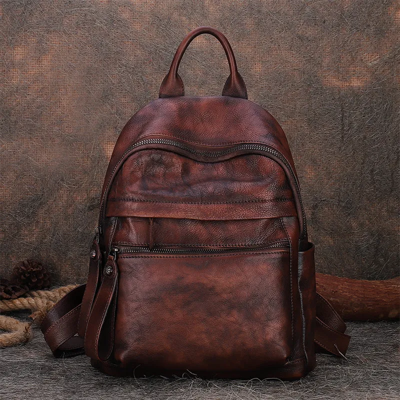 Best Vintage Coffee Leather Rucksack Womens Vintage School Backpacks Leather Backpack Purse