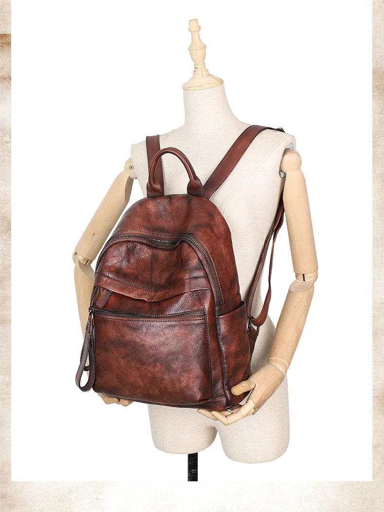 Best Vintage Coffee Leather Rucksack Womens Vintage School Backpacks Leather Backpack Purse