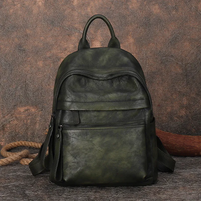 Best Vintage Green Leather Rucksack Womens Vintage School Backpacks Leather Backpack Purse