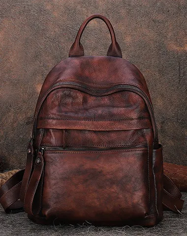 Best Vintage Green Leather Rucksack Womens Vintage School Backpacks Leather Backpack Purse