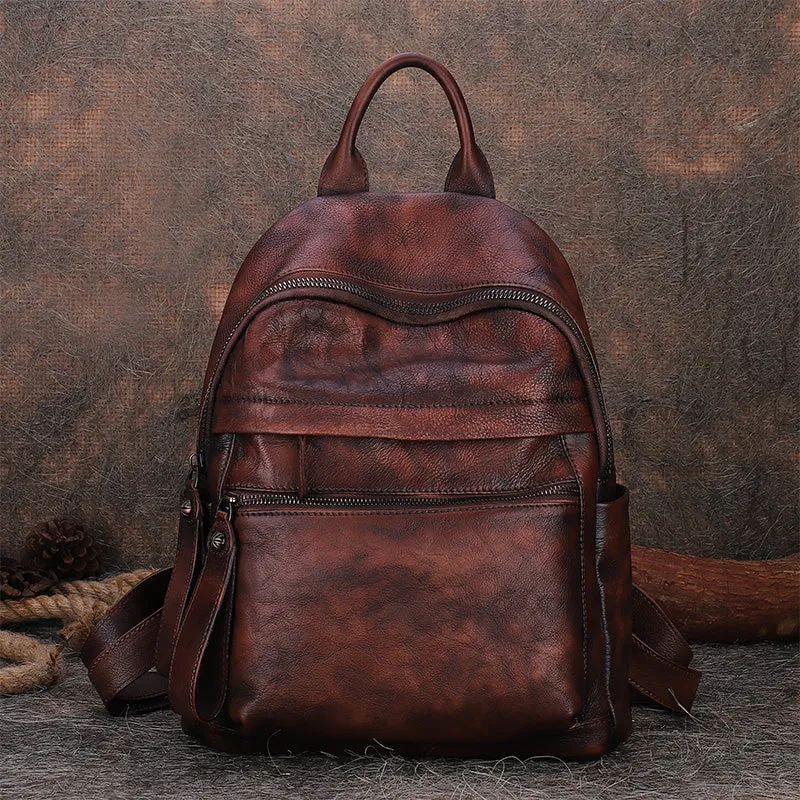 Best Vintage Green Leather Rucksack Womens Vintage School Backpacks Leather Backpack Purse