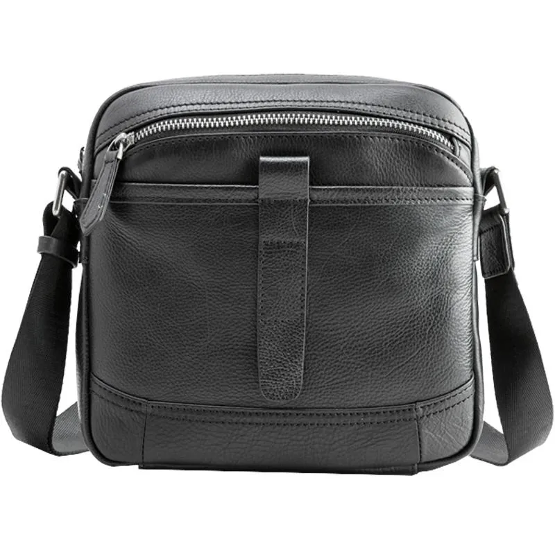 Black Cool Leather Mens Small Shoulder Bags Vertical Messenger Bags Square Phone Bag for Men