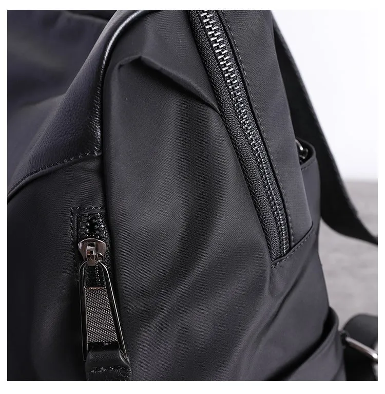 Black Nylon Leather Satchel Rucksack Womens School Backpacks Purse Nylon Leather Travel Rucksack for Ladies