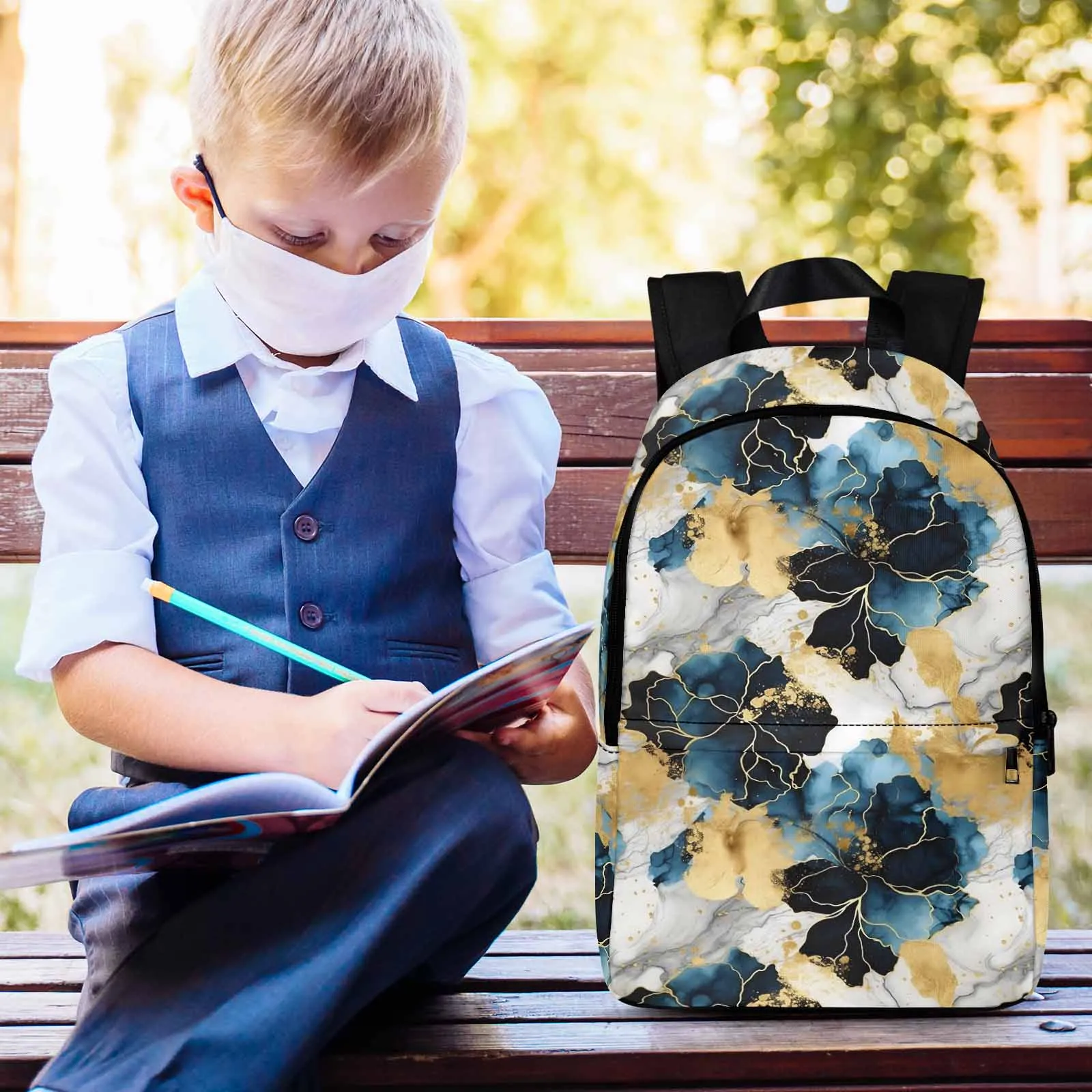 Blue Ink Floral  Adult Casual Backpack