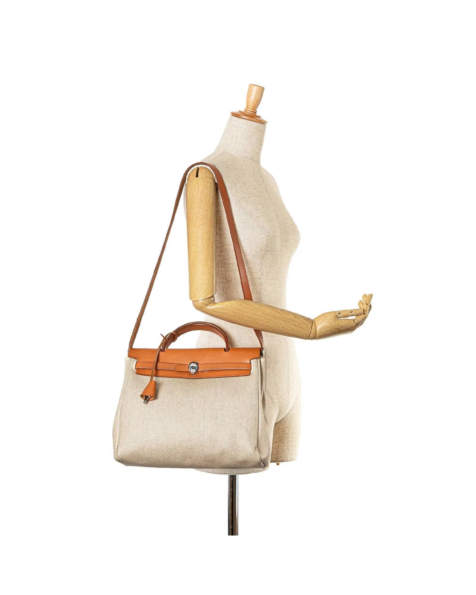 Canvas and Leather Trim Herbag with Shoulder Strap and Interior Pocket