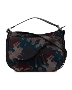 Canvas Camouflage Soft Saddle Bag with Leather Trim and Multiple Pockets