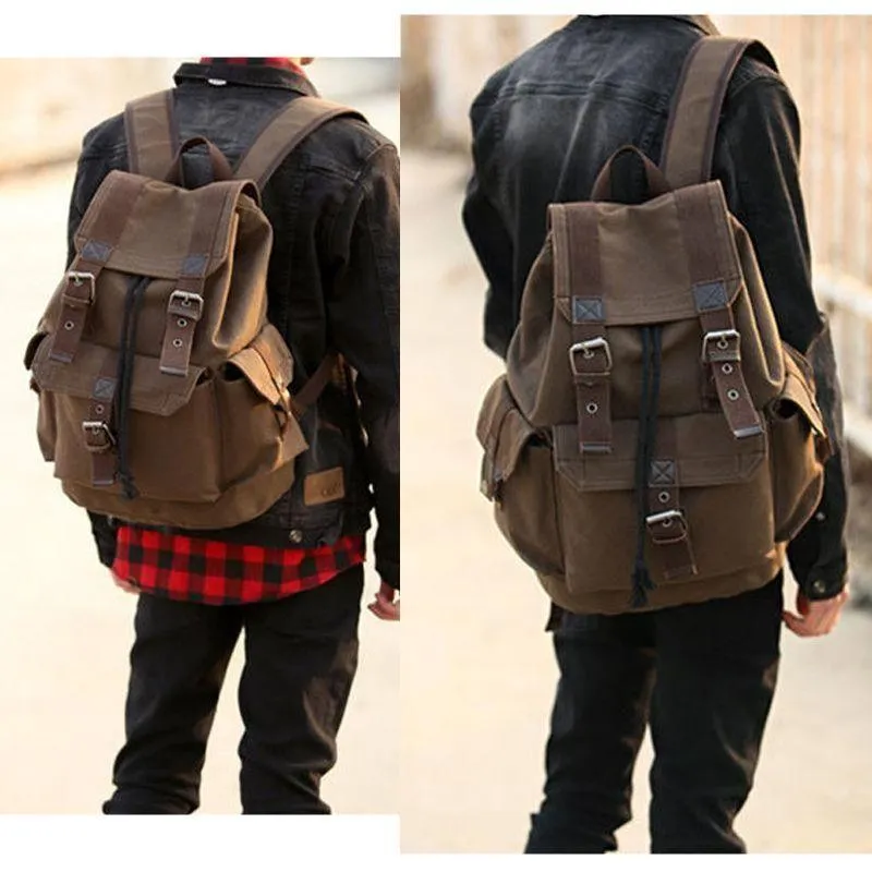 Canvas Men's Backpack School Rucksack Men Drawstring Cool Backpacks Women Travel Shoulder Teenagers Laptop Back Pack