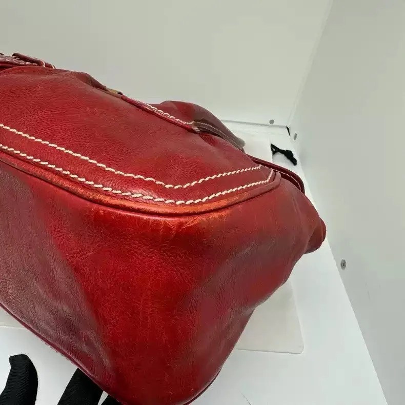 Celine Vintage Dumpling Bag Large Red Gold Buckle Underarm