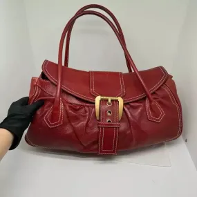 Celine Vintage Dumpling Bag Large Red Gold Buckle Underarm