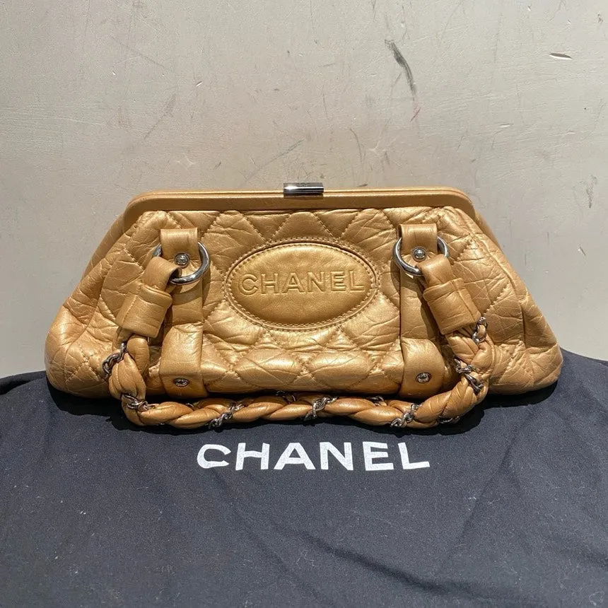 Chanel Vintage Gold Quilted Leather Handbag Medium