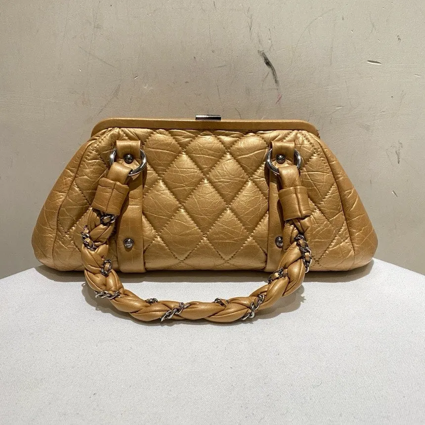 Chanel Vintage Gold Quilted Leather Handbag Medium