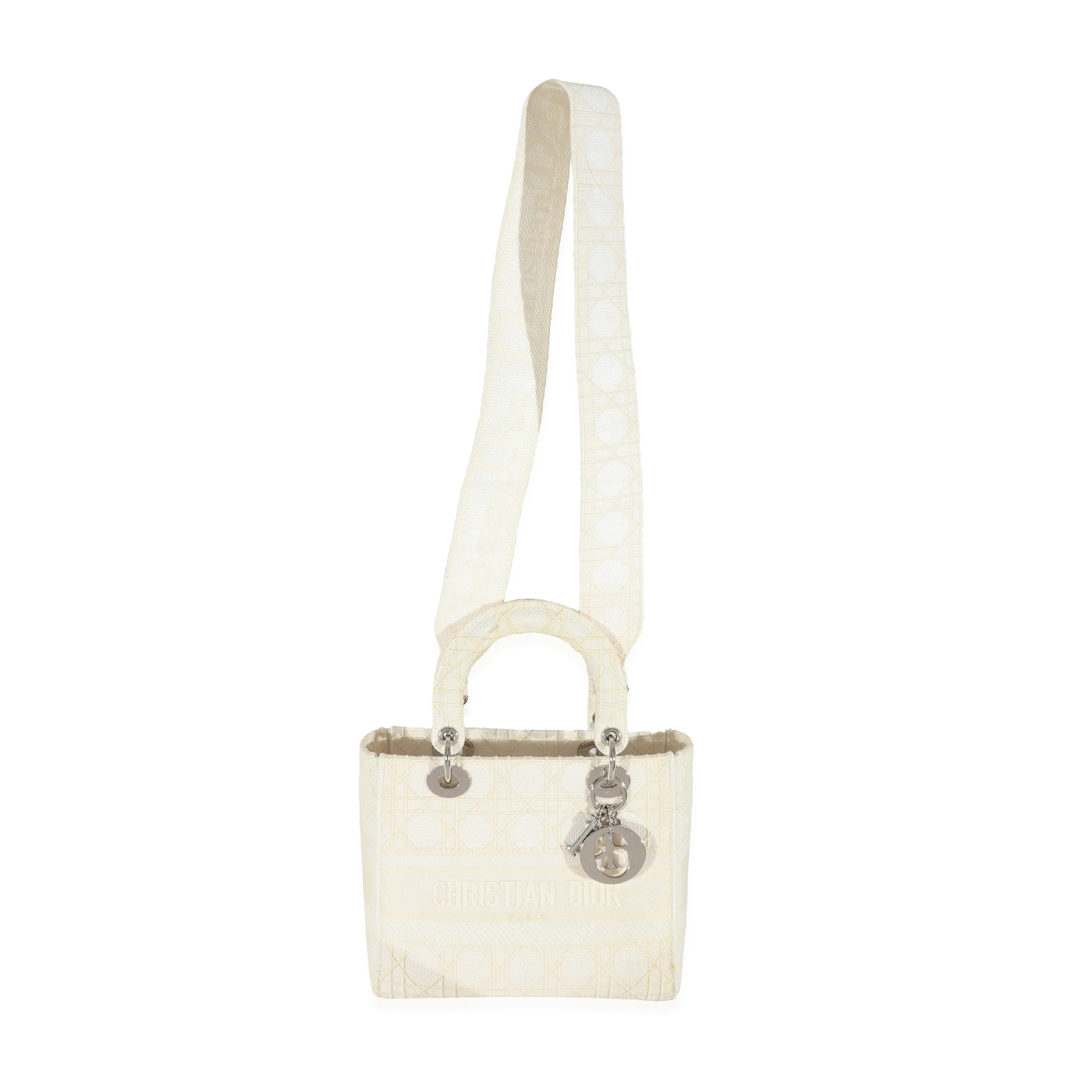 CHRISTIAN DIOR Cannage White Canvas D-Lite Lady Dior