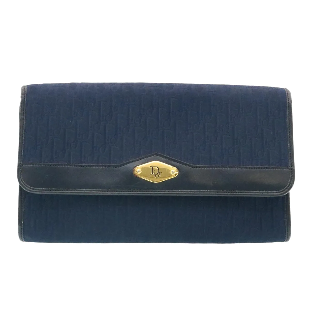 CHRISTIAN DIOR Honeycomb Canvas Shoulder Bag Navy Auth am1653g