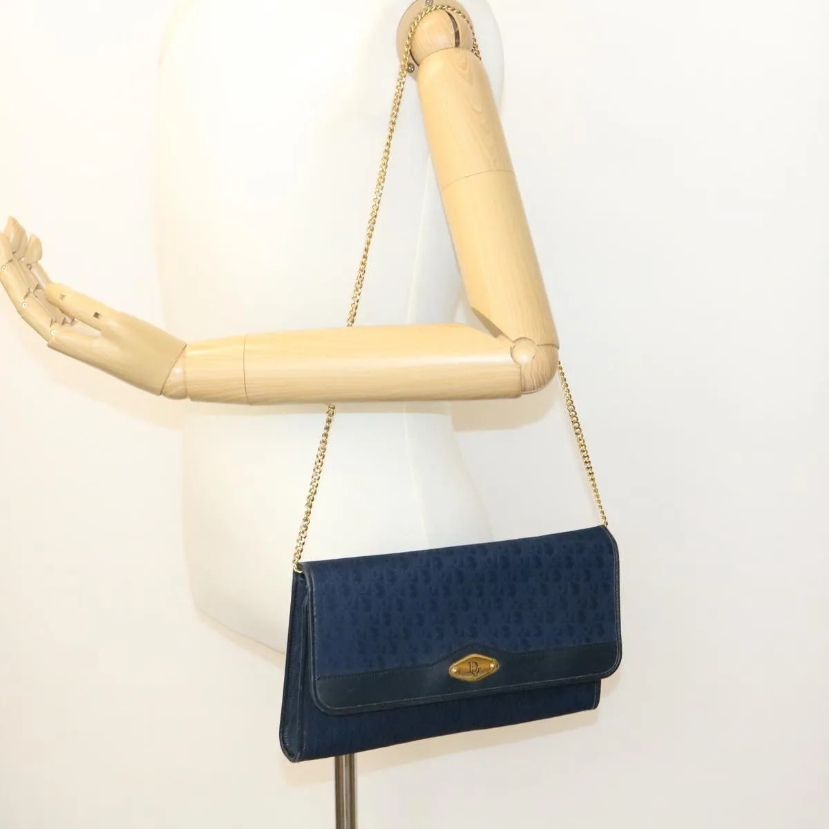 CHRISTIAN DIOR Honeycomb Canvas Shoulder Bag Navy Auth am1653g