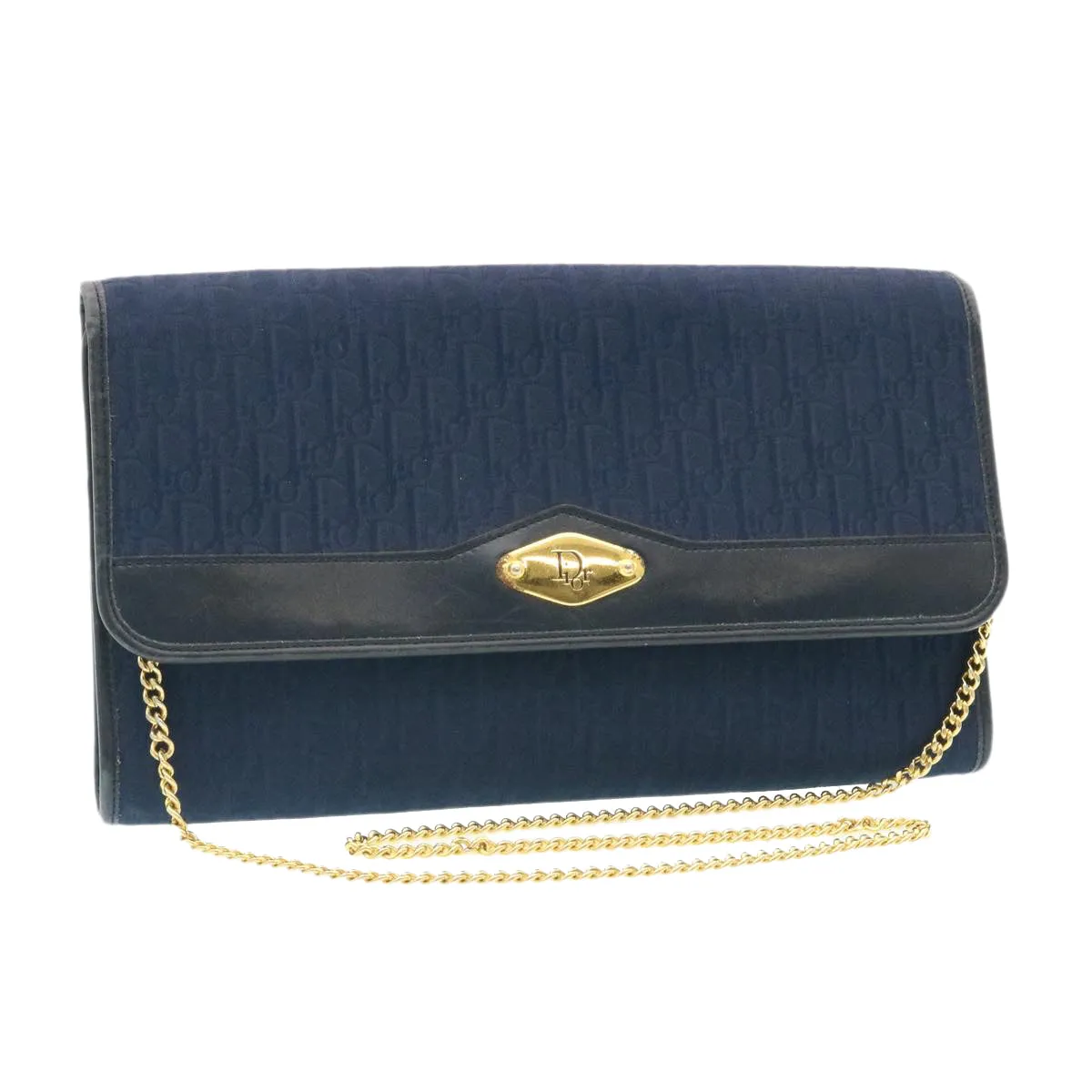 CHRISTIAN DIOR Honeycomb Canvas Shoulder Bag Navy Auth am1653g