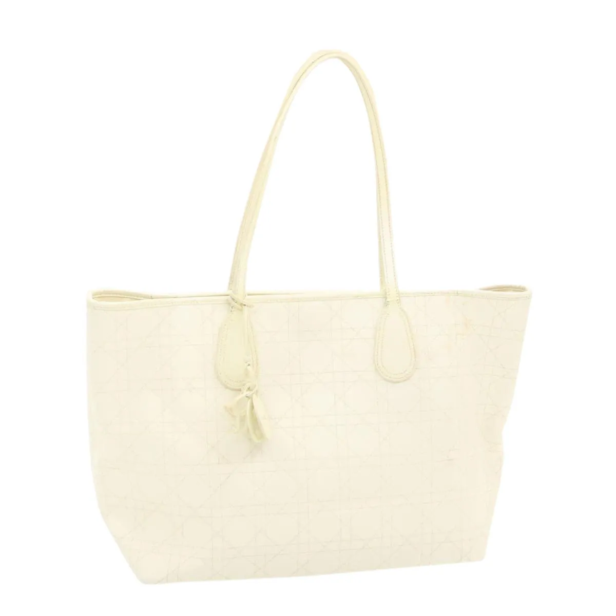 CHRISTIAN DIOR Panarea Tote Bag Coated Canvas White Auth rd1228