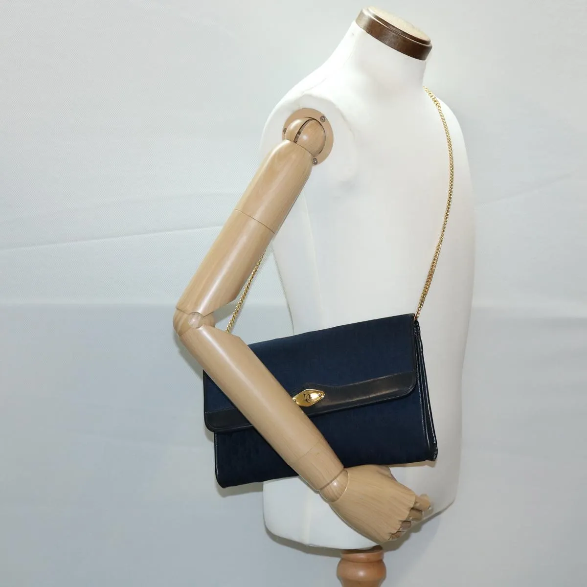 CHRISTIAN DIOR Trotter Canvas Chain Shoulder Bag Navy  rd2392