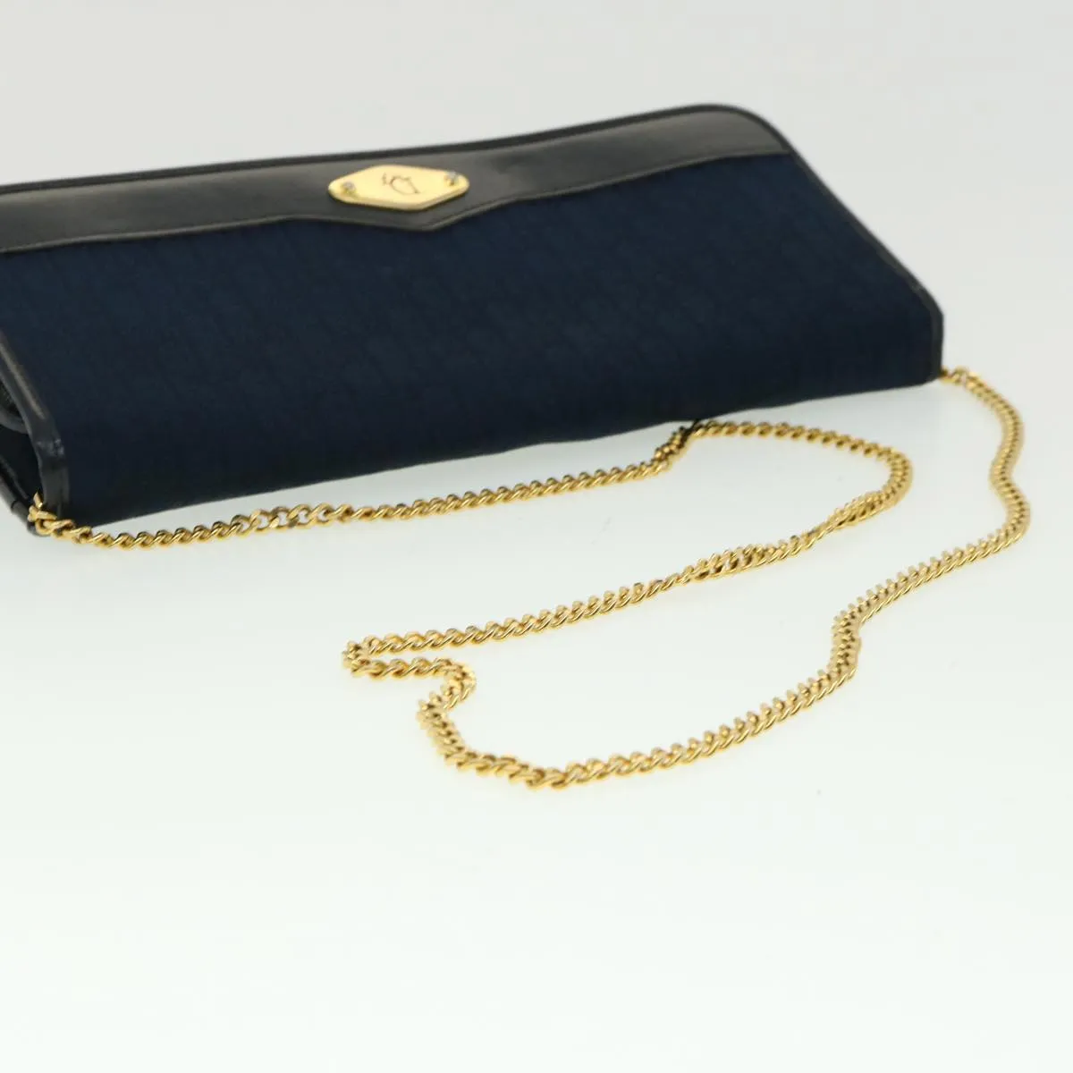 CHRISTIAN DIOR Trotter Canvas Chain Shoulder Bag Navy  rd2392