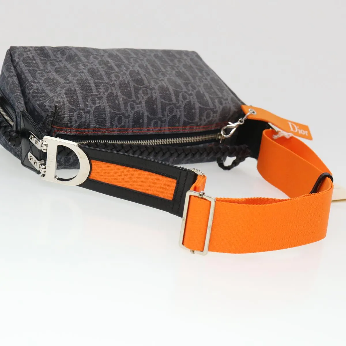 CHRISTIAN DIOR Trotter Canvas Flight Shoulder Bag Navy Orange Auth 39354A