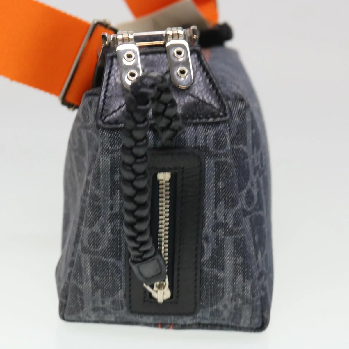 CHRISTIAN DIOR Trotter Canvas Flight Shoulder Bag Navy Orange Auth 39354A