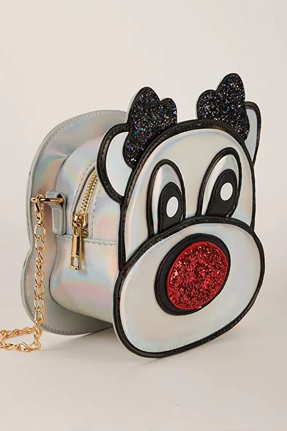 Christmas Reindeer Holographic Glitter Crossover Bag