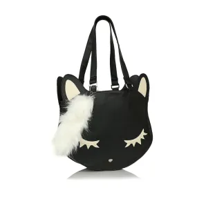 Cute Cat Face Vegan Leather Tote Faux Fur Cat Tail