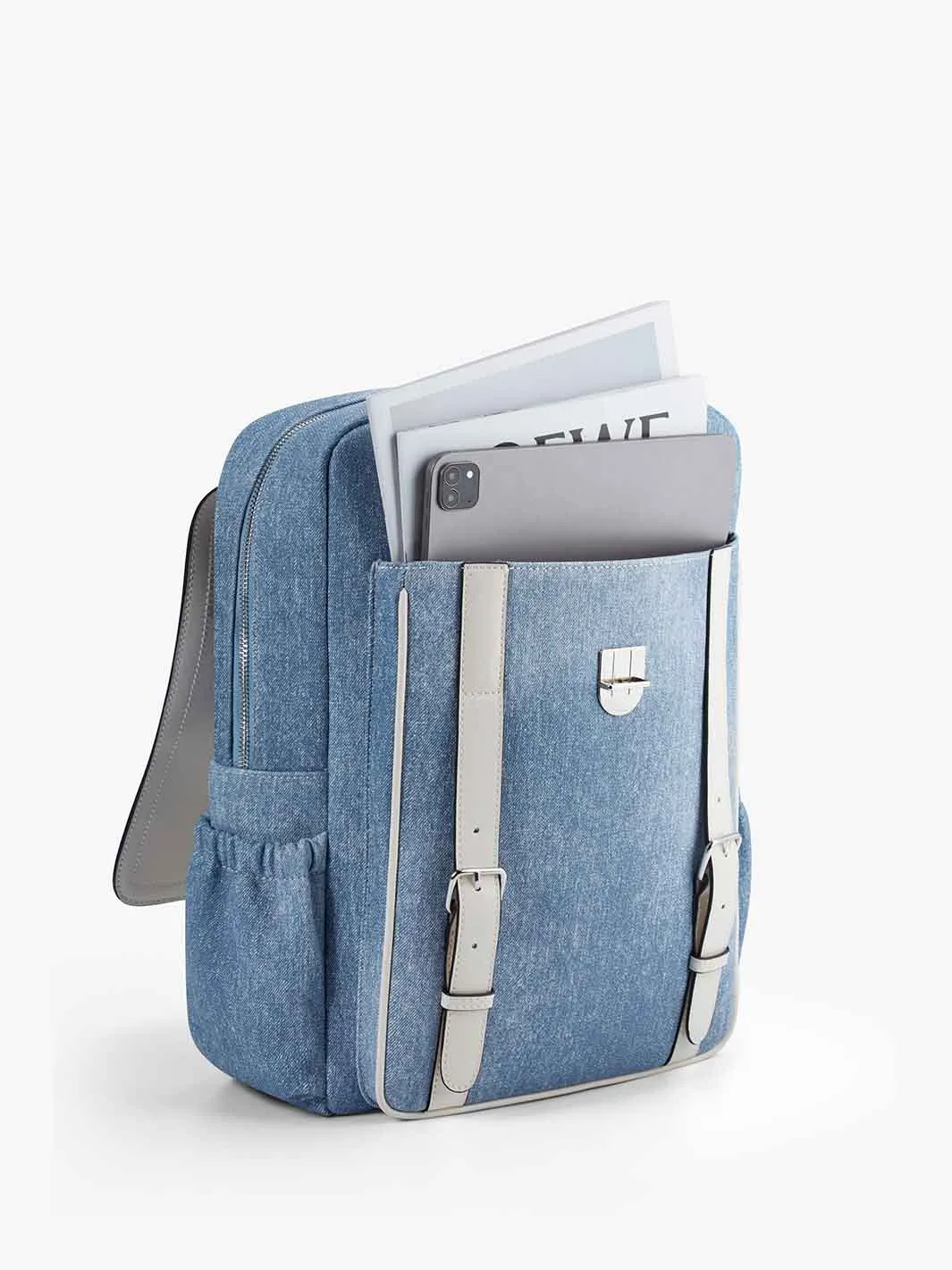 Denim-Inspired PU Fabric 15.6-Inch Backpack