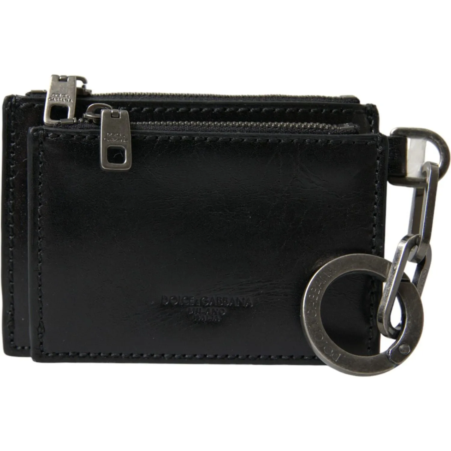 Dolce & Gabbana Black Leather Zip Logo Keyring Coin Purse Keyring Wallet