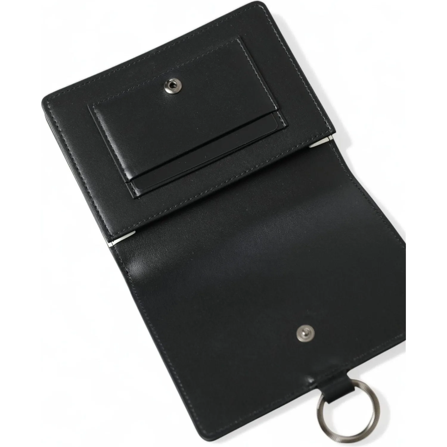 Dolce & Gabbana Elegant Black Leather Crystal Card Holder Wallet