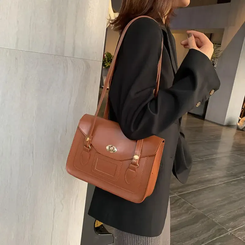 Fashion Vintage Shoulder Bags for Women Korean All Match Solid PU Leather Messenger Bag Satchel Female Briefcase Backpack