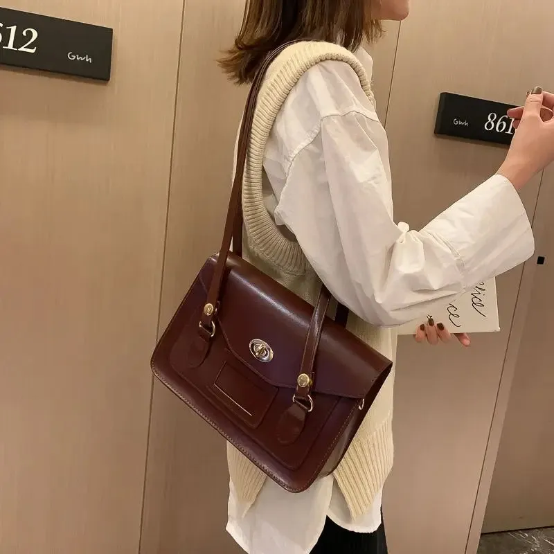 Fashion Vintage Shoulder Bags for Women Korean All Match Solid PU Leather Messenger Bag Satchel Female Briefcase Backpack