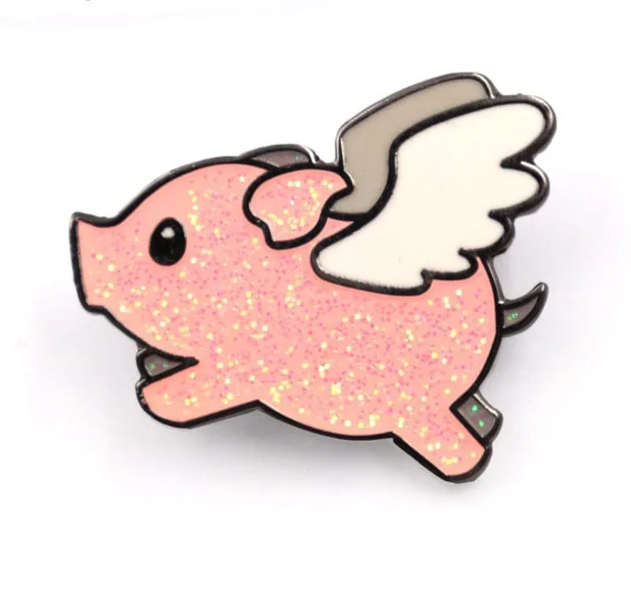 Flying Pink Pig Pin for Jacket, Purse, Backpacks Sparkly