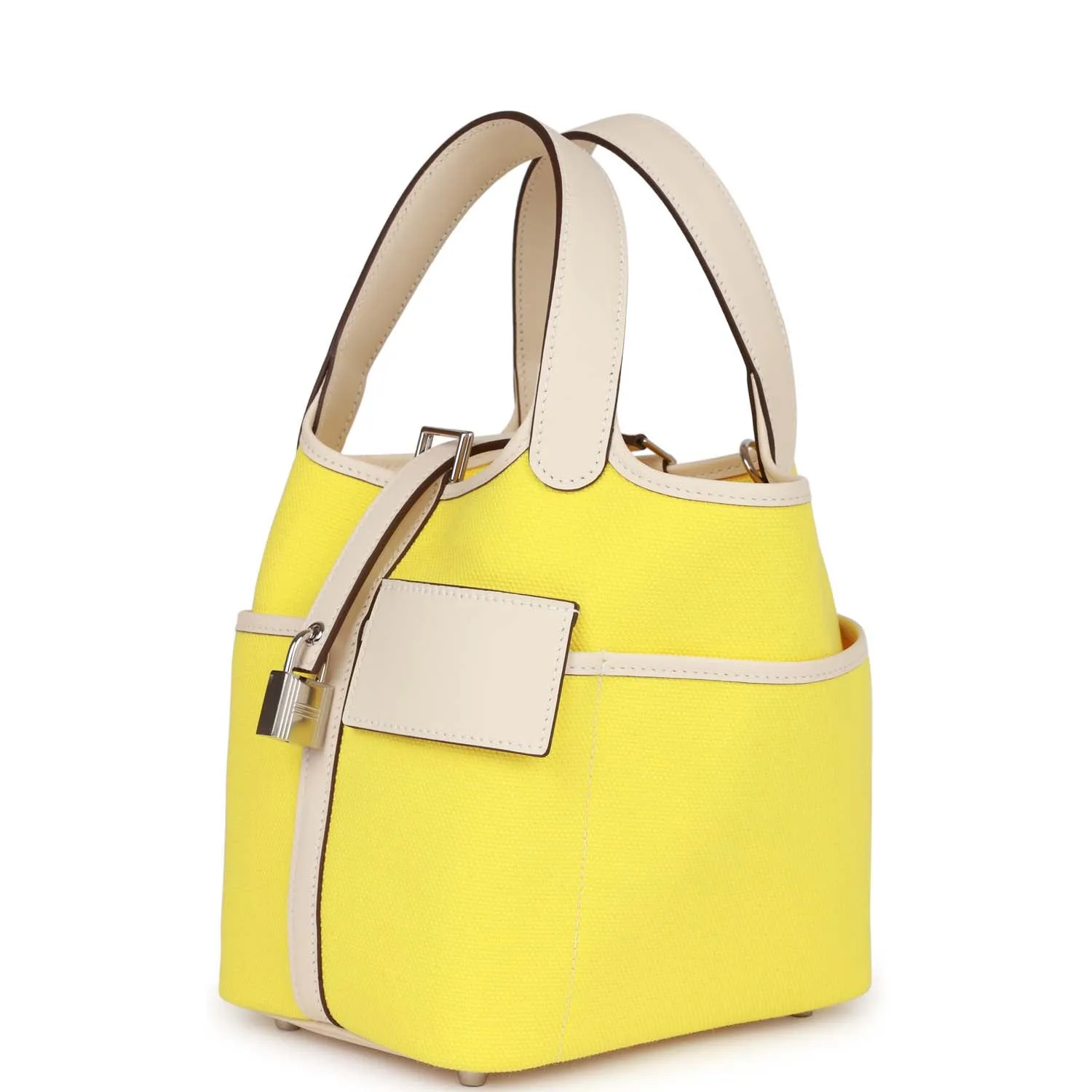 Hermes Picotin Cargo 18 Jaune Citron and Nata Swift and Toile Canvas Palladium Hardware