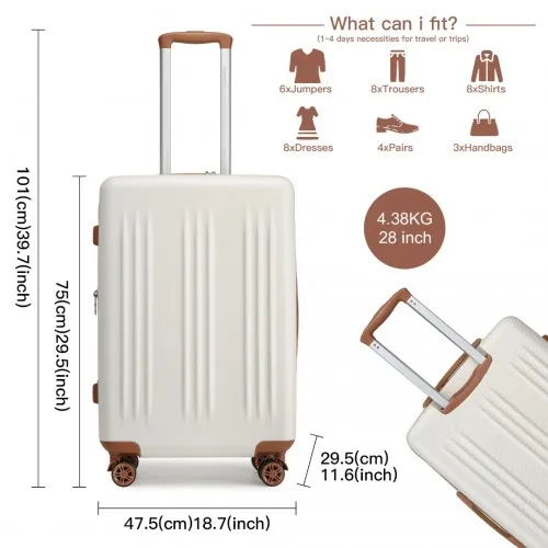 Kono 28 Inch Sleek Striped Check-In Suitcase | Expandable & Durable Luggage with Spinner Wheels & TSA Lock - Cream And Brown