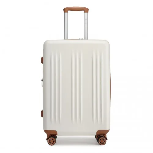 Kono 28 Inch Sleek Striped Check-In Suitcase | Expandable & Durable Luggage with Spinner Wheels & TSA Lock - Cream And Brown