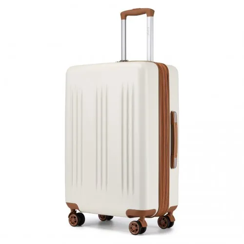 Kono 28 Inch Sleek Striped Check-In Suitcase | Expandable & Durable Luggage with Spinner Wheels & TSA Lock - Cream And Brown