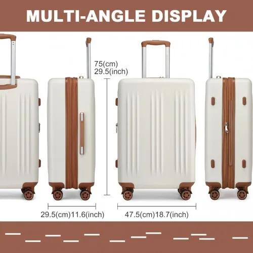 Kono 28 Inch Sleek Striped Check-In Suitcase | Expandable & Durable Luggage with Spinner Wheels & TSA Lock - Cream And Brown