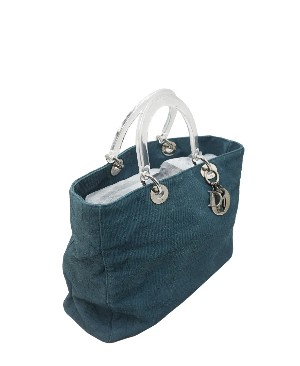 Large Vintage Lady Dior Cannage Denim Tote Blue