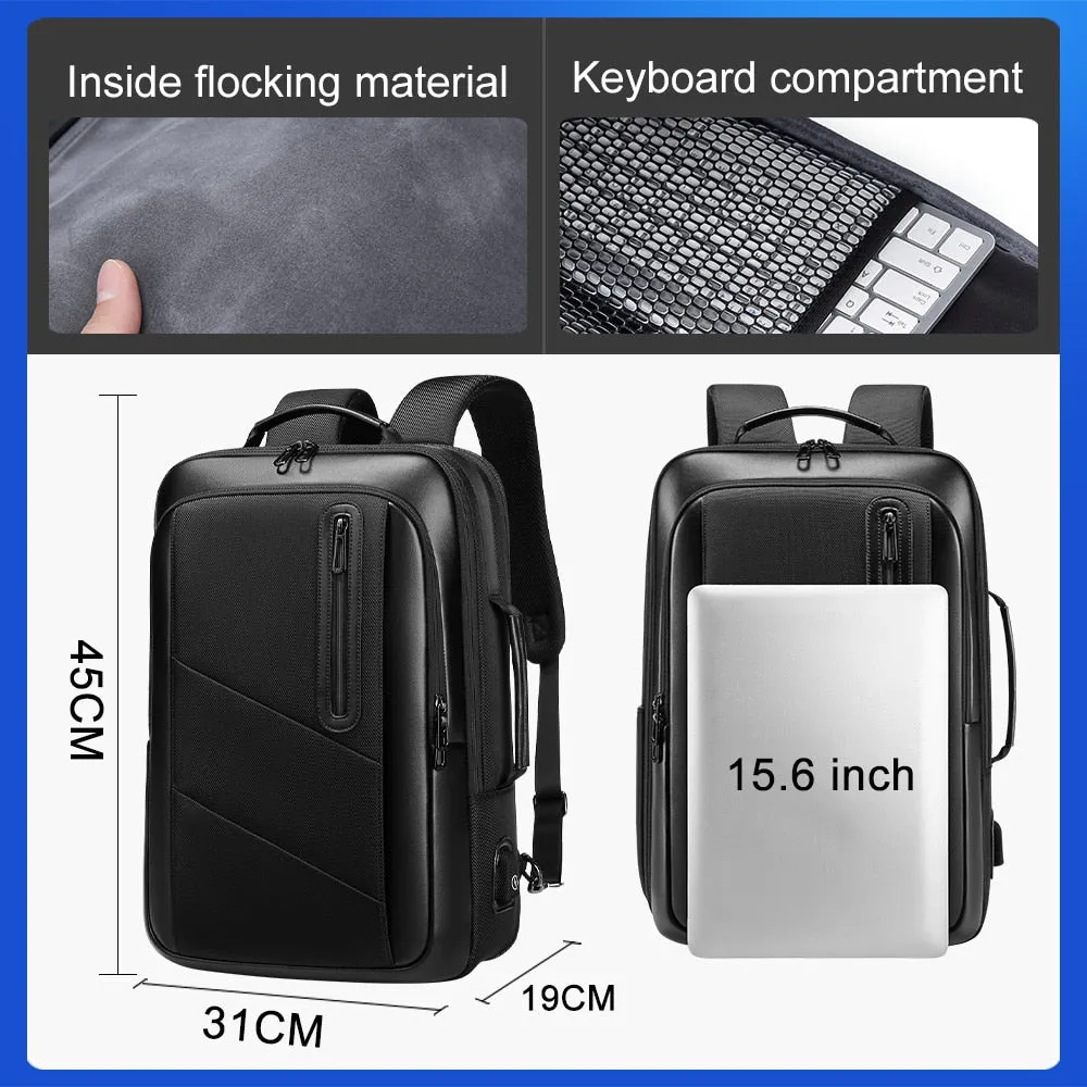 Men's Business Travel Backpack Waterproof Bags Male Business 15.6 Inch Laptop Backpack USB Charging