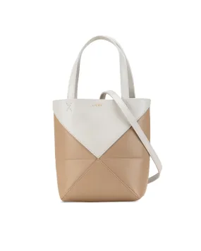 Mini Bicolor Puzzle Fold Leather Tote with Detachable Strap