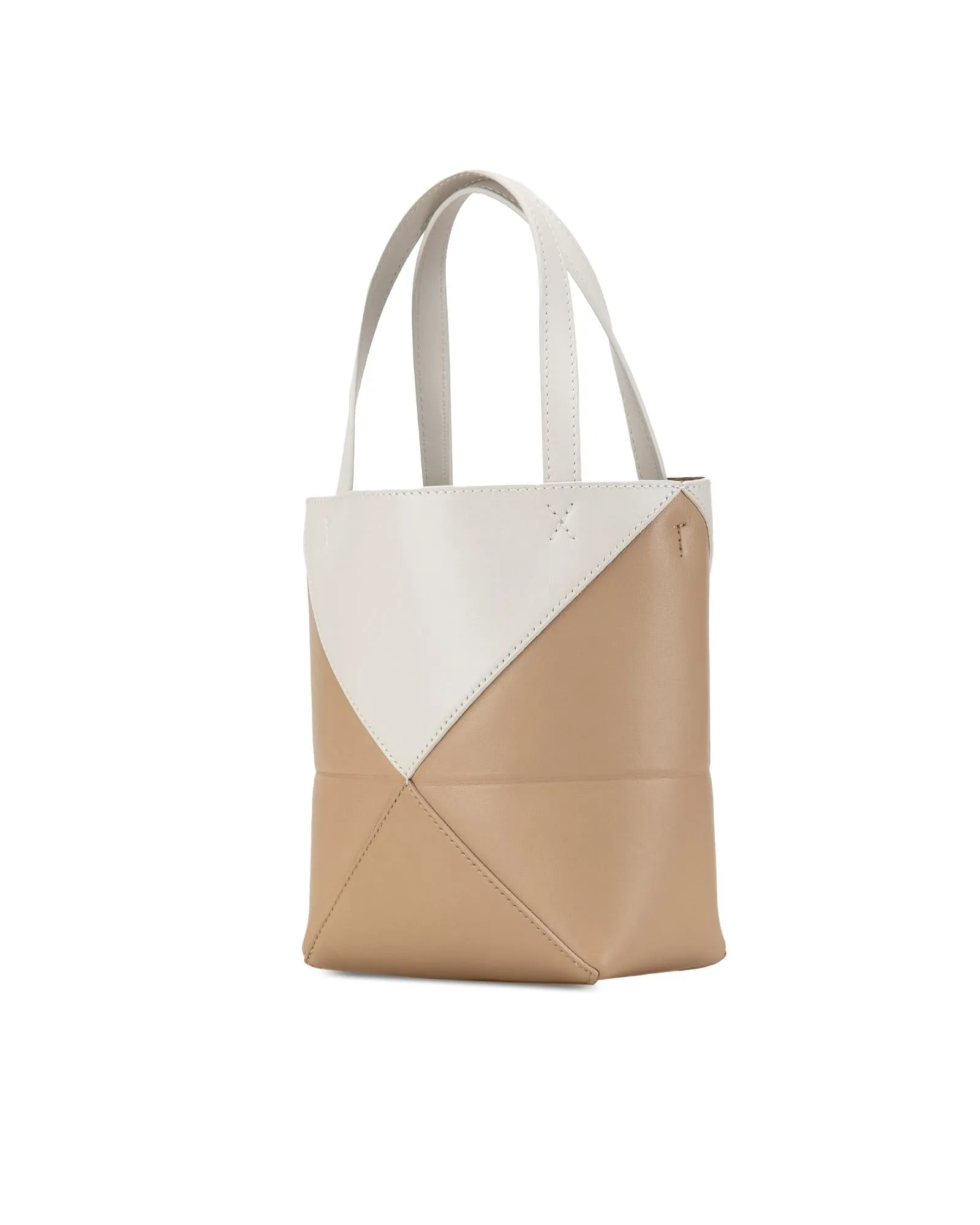 Mini Bicolor Puzzle Fold Leather Tote with Detachable Strap