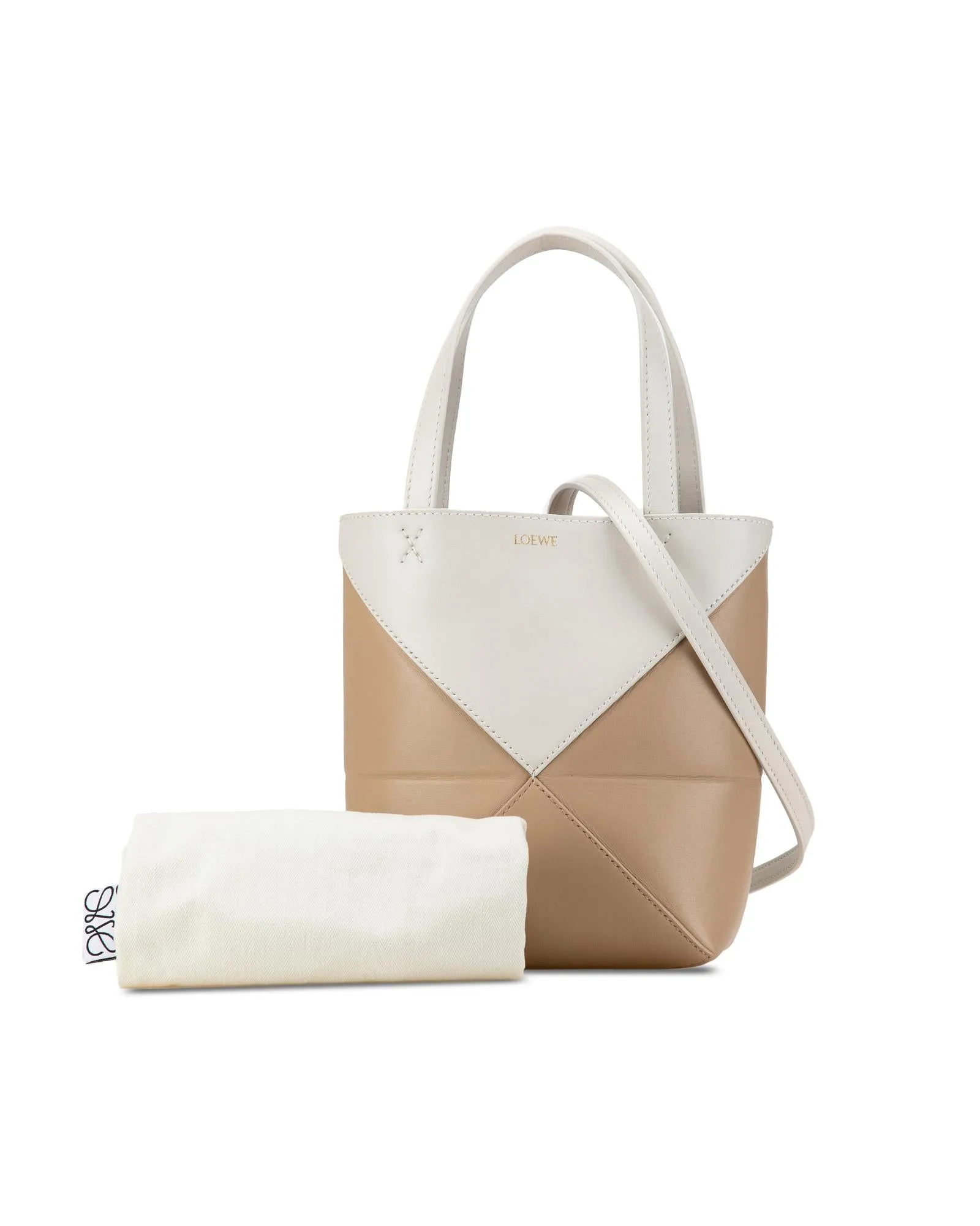 Mini Bicolor Puzzle Fold Leather Tote with Detachable Strap