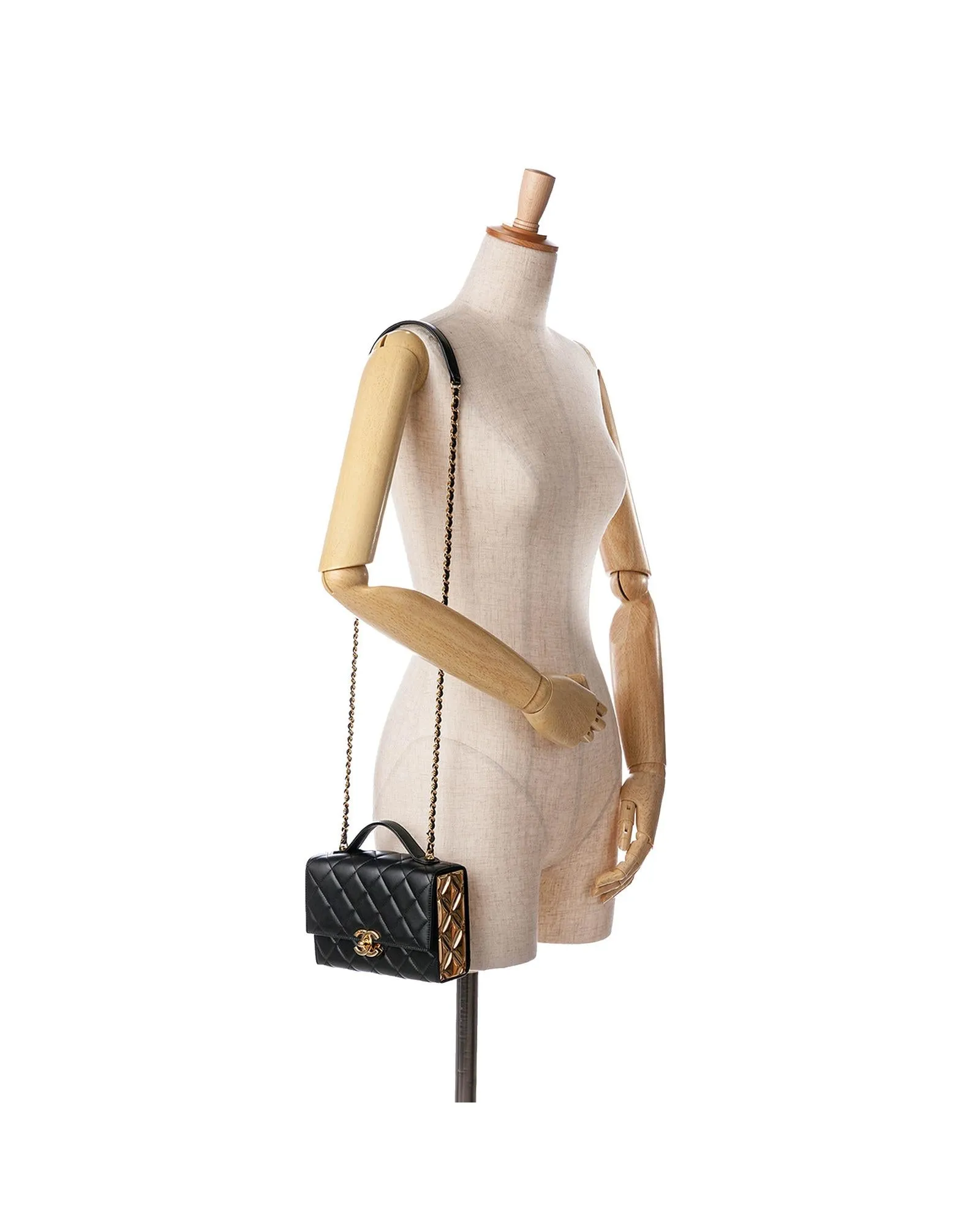 Mini Quilted Lambskin Flap Satchel with Gold Plated Trim